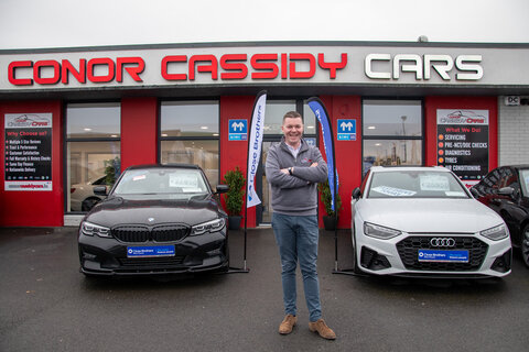 Owner of Conor Cassidy Cars standing infront of the dealership